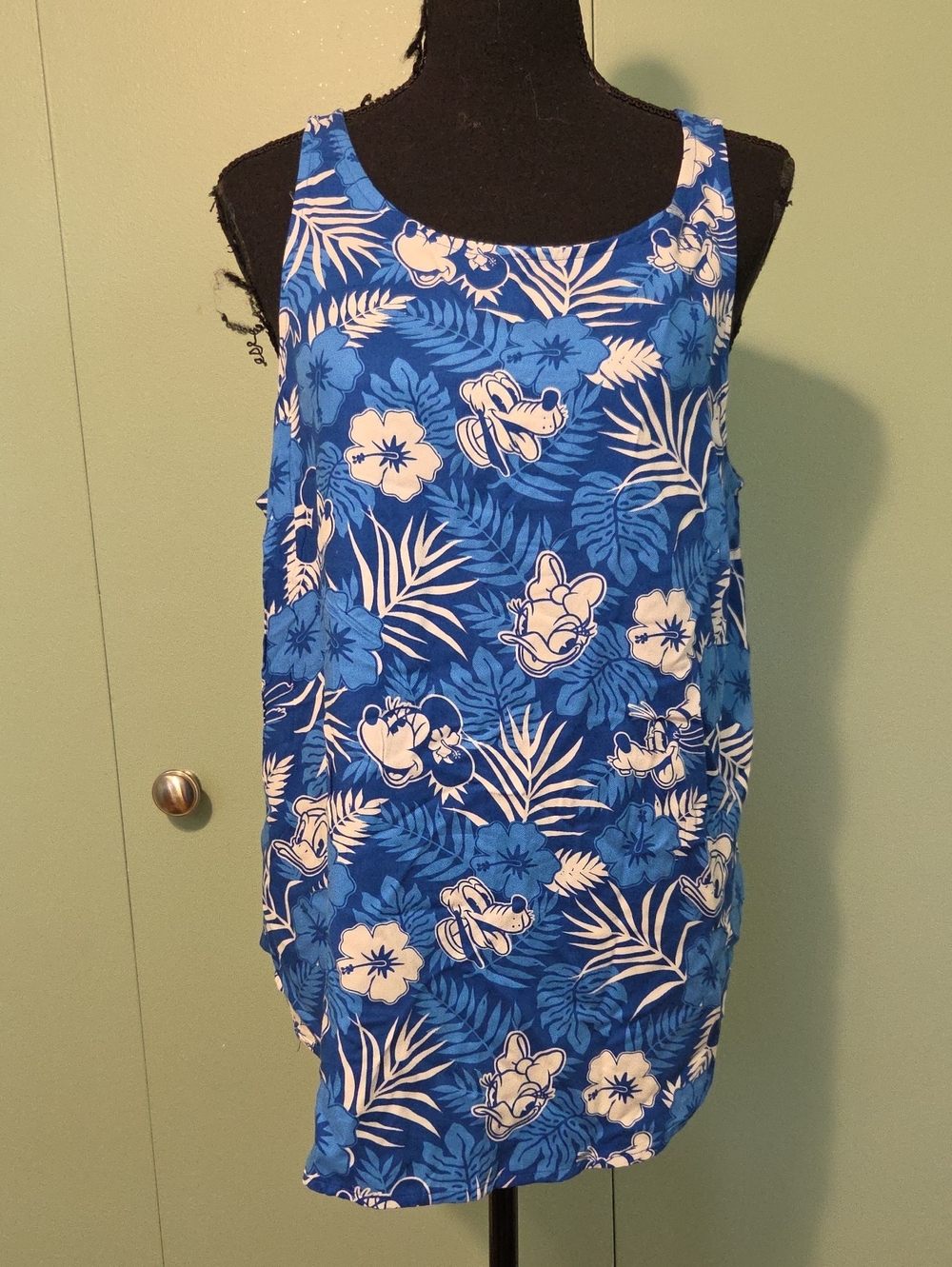 Disney Blue Tropical Flora Mickey Mouse Character Tank Top Size Large